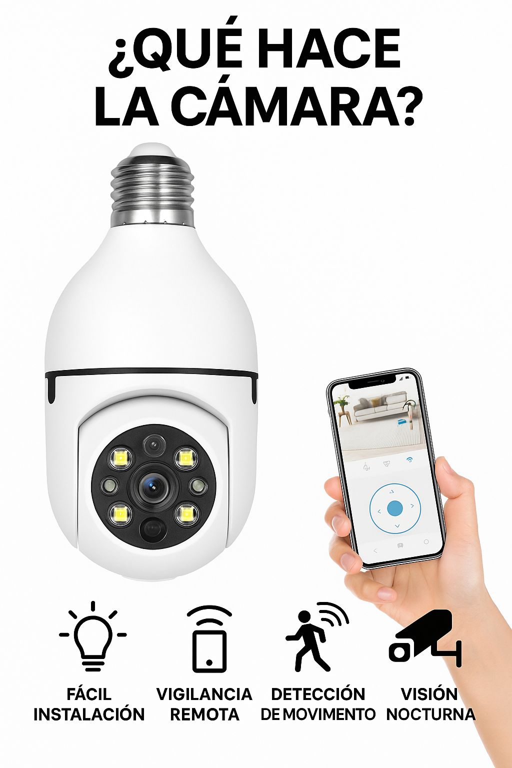 🔒💡📷 Cámara Bombillo de Seguridad 360° HD WiFi 📲