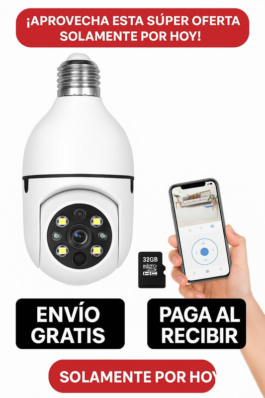 🔒💡📷 Cámara Bombillo de Seguridad 360° HD WiFi 📲