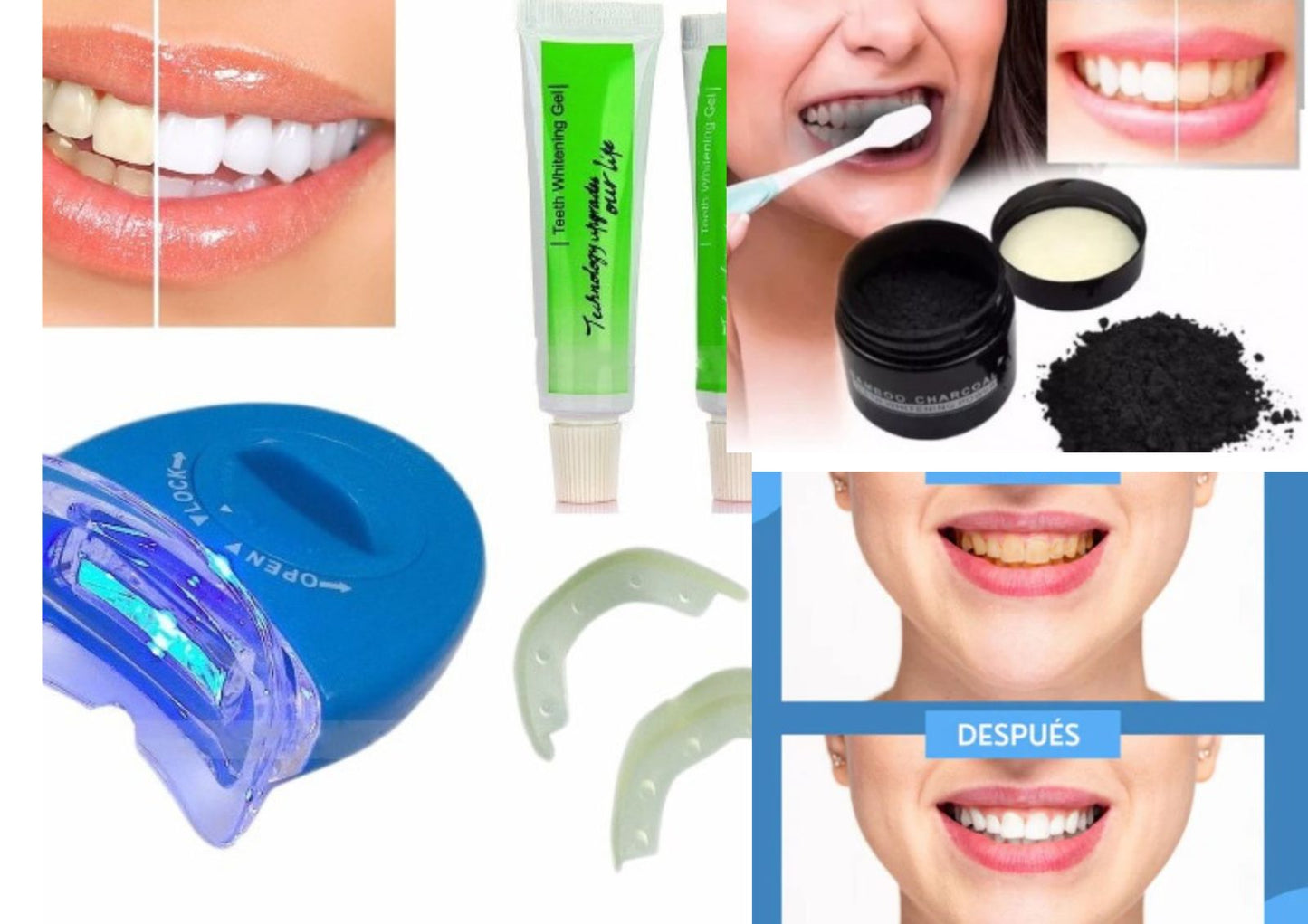 Combo Blanqueador Dental 2 en 1: Carbón Activado 🖤 + Luz LED 💡 para Dientes Extra Blancos+ Dos pasta Adicionales